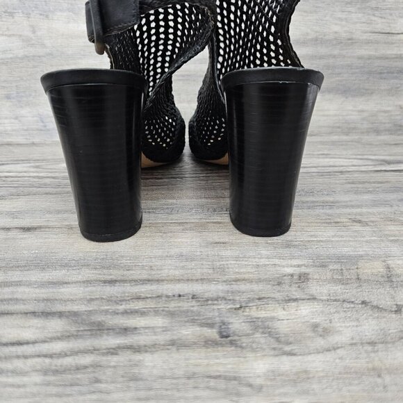 Sam Edelman Evie Basket Weave Open Toe Sling Back Black Block Heel Sandal - Picture 7 of 13